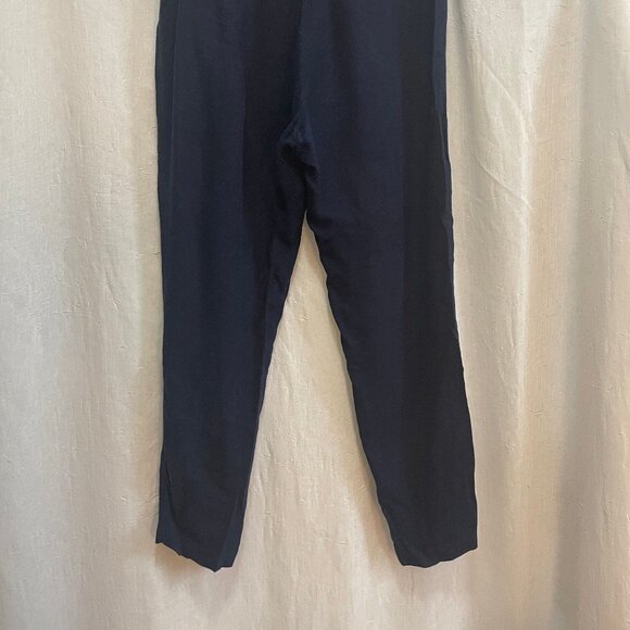 Navy Blue Loose Linen/Viscose Pants - Picture 3 of 5